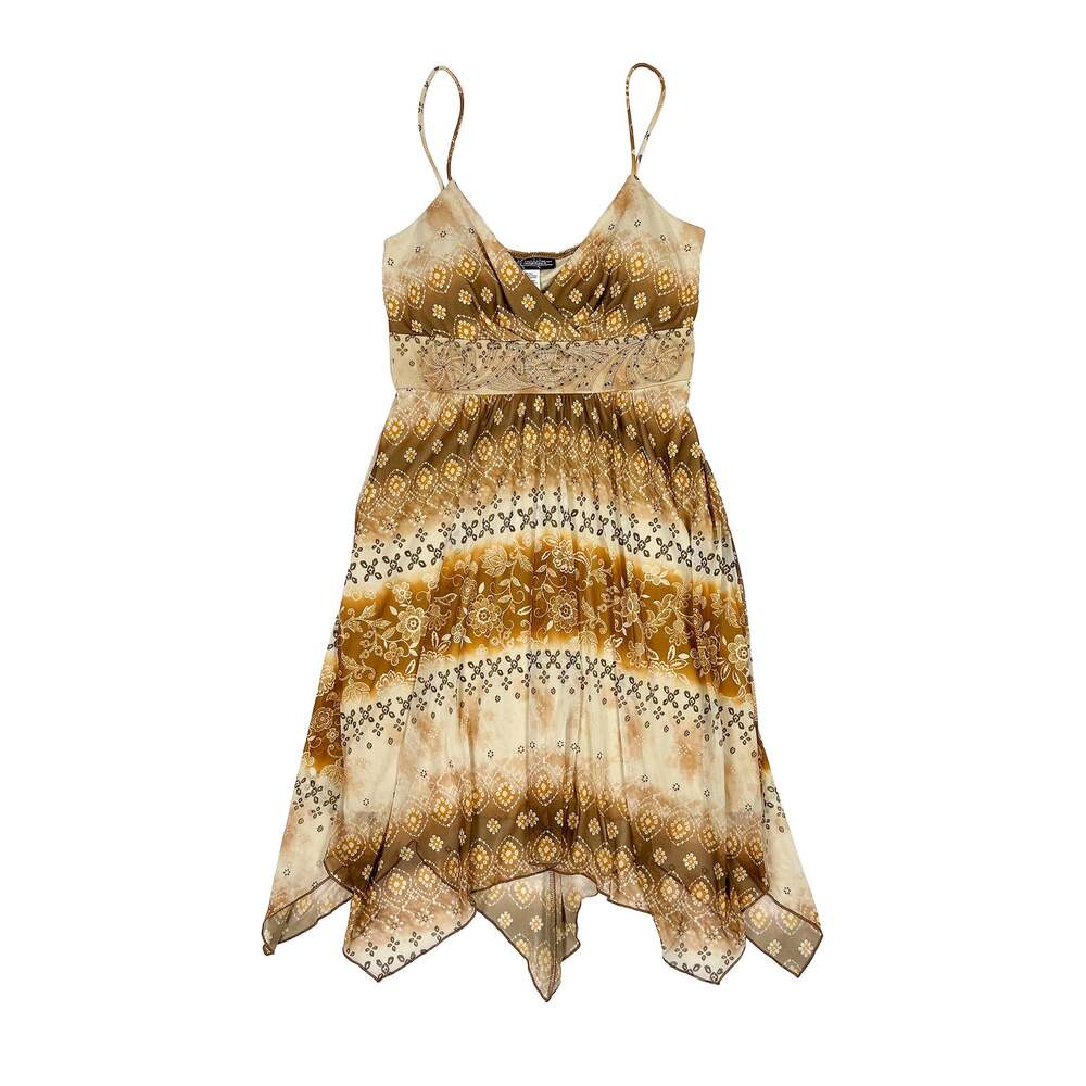 City Triangles Y2K Handkerchief Dress Womens L Brown Asymmetrical Fairy Boho VTG